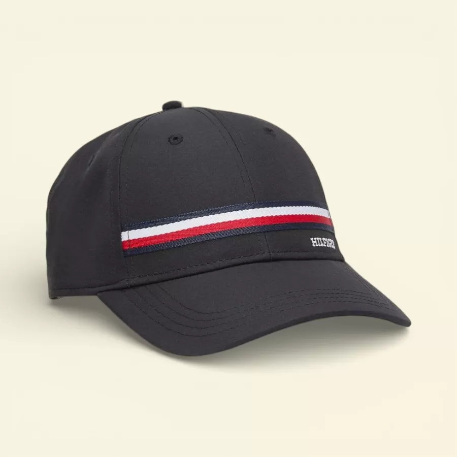 Tommy Hilfiger Embroidered Monotype Stripe Baseball Cap #Đen