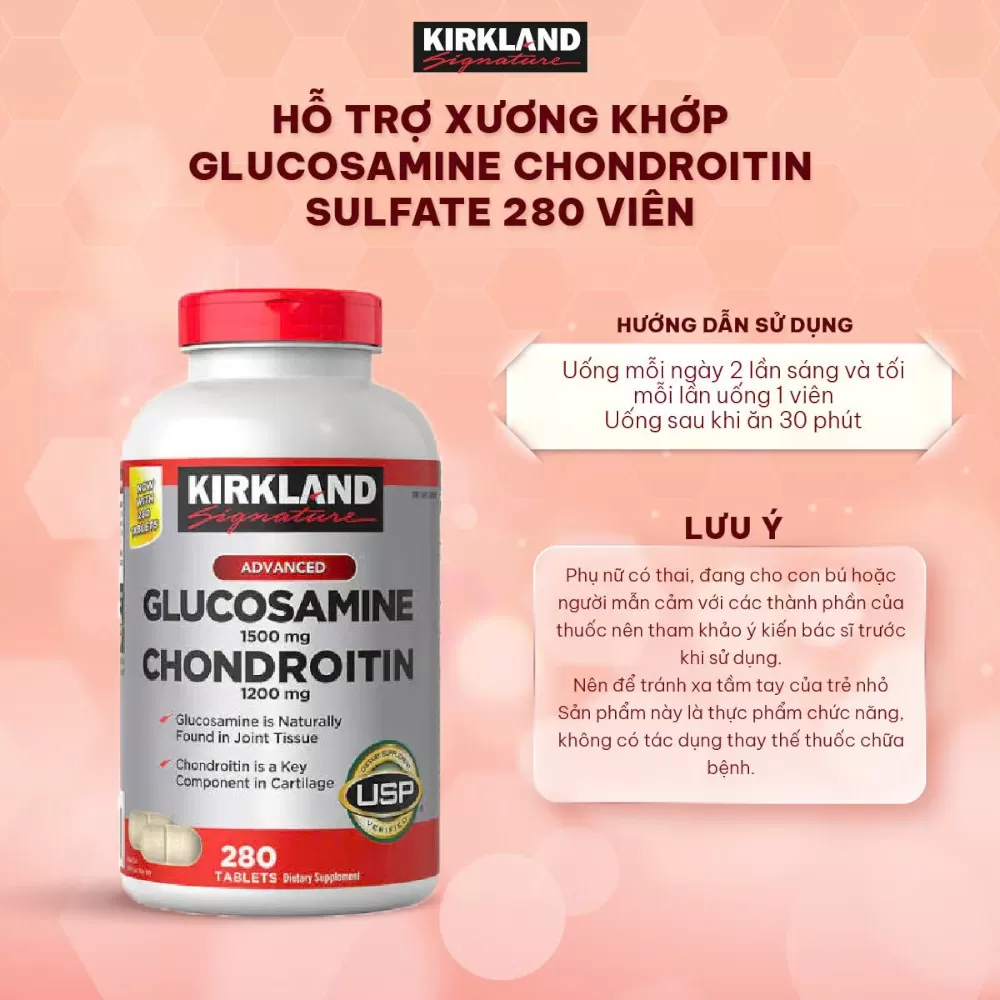 Viên uống bổ xương khớp Kirkland Glucosamine 1500mg & Chondroitin 1200mg | 280 viên