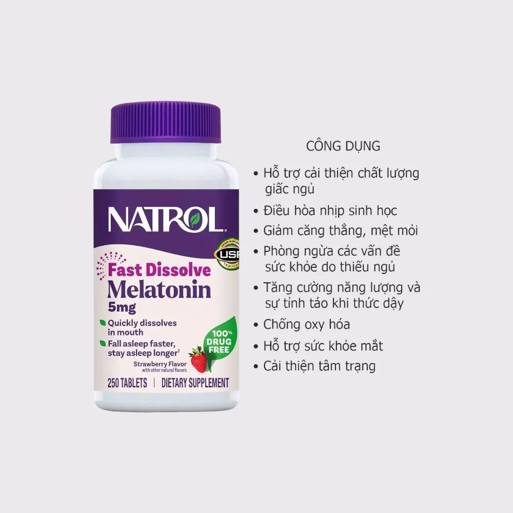 Viên Ngậm Hỗ Trợ Ngủ Ngon Natrol Melatonin 5mg 250 Viên (New 2025)