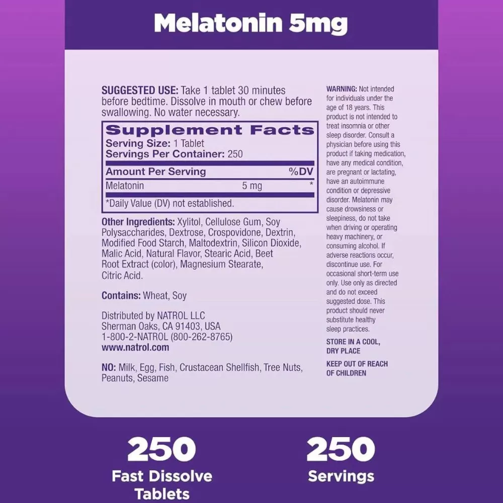 Viên Ngậm Hỗ Trợ Ngủ Ngon Natrol Melatonin 5mg 250 Viên (New 2025)
