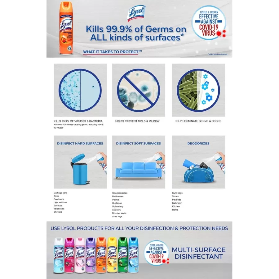 Bacteria Lysol Disinfectant Spray, Crisp Linen Scent #19 Oz~30ml